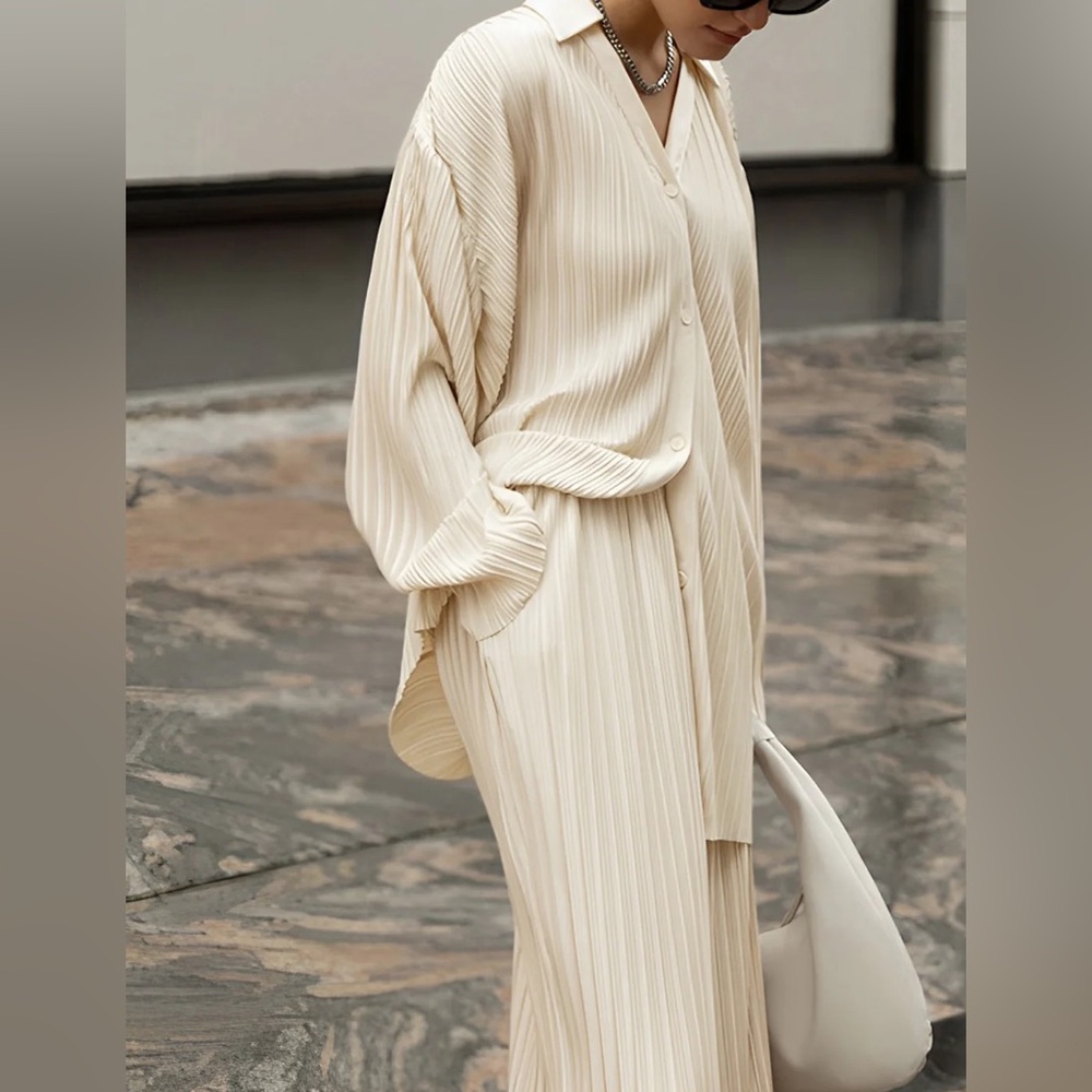 105 Oversized Leisure Pleat Pockets Two Piece Pants Set